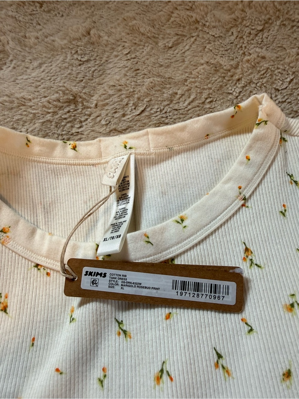 SKIMS Cream Ribbed Tank Dress with Yellow Floral Print - Picture 3 of 3